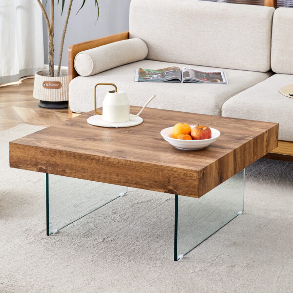 ac82fcb4dd9a4e7fbc4c0ec308f3a5d2_96259e1b8923509d8ef9106d7ab311ad Natural Style Square MDF Coffee Table - 31.5"x31.5" with Tempered Glass Legs.Density Board Sticker,Reinforced Glass.