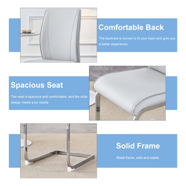 acf1d29a052f46ef91fb91fba4494cfb_60f7b7c504dd1c0ca11d9bf03fd1bb9e Luxury Simple Arch Chair - Set of 6 Light Gray PU Material High Resilience Dining Chair with Arched Metal Silver Leg.