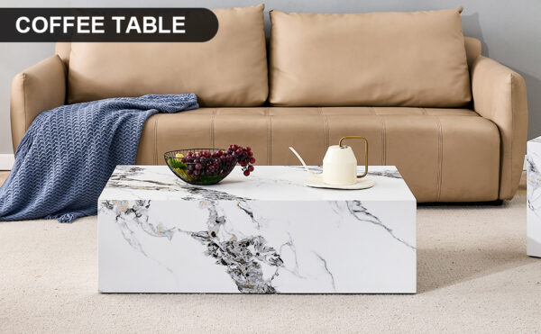 ad2e11b464b44a70847f8faea26bcba4_20230822_7ca5f405372346c71c6f14ebcafe3027 Modern MDF Coffee Table with Marble Pattern - 39.37x23.62x11.81 inches - Stylish and Durable Design W1151119518