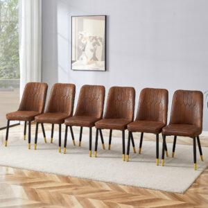Brown Suede-like Velvet Dining Chair Set (Six Pieces)Black Metal legs,dinning chairs,brown.Bring a comfortable home experience to the kitchen, bedroom, and office.