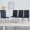 4 piece set of black armless dining chairs brings a touch of elegance and mystery to the dining area with its deep black tone,The grid and buckle design of the back add a vintage yet fashionable touch