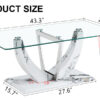 Modern minimalist transparent tempered glass coffee table with marble patterned MDF legs and stainless steel decorative columns. Computer desk. Game table. CT-907