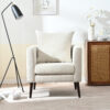 Modern Chenille Accent Chair, Upholstered Armchair for Living Room ,Mid Century Fabric Lounge Chair w/ Pillow, Comfortable Reading Chair with Wood Legs for Living Room, Bedroom,Reception Room (Beige)