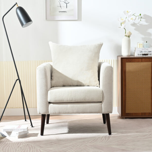 LP Modern Chenille Accent Chair, Upholstered Armchair for Living Room ,Mid Century Fabric Lounge Chair w/ Pillow, Comfortable Reading Chair with Wood Legs for Living Room, Bedroom,Reception Room (Beige)
