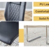 Table and chair set.63"x31.5x30" Luxurious Pandora patterned Sintered Stone Tabletop with Silver Stainless Steel Butterfly Legs.Paried With 6 Black High-quality PU Chairs With Arched Metal Legs.