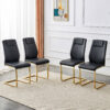 Modern dining chairs with faux leather padded seats, dining room chairs, gold metal leg upholstered chairs, suitable for kitchens, living rooms, bedrooms, and offices, set of 6 (black+PU leather)C-001