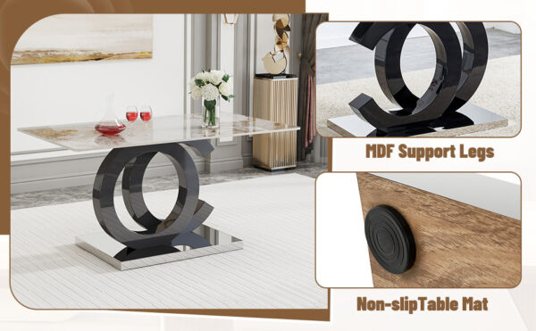 ad8600b868a747119fd56f17026077fd_57023307087c37bdcaebee9faeafa28a Table and chair set.63*31.5 Inch Pandora Pattern Sintered Stone Dining Table Set,MDF material OC shaped bracket,Paired With 2 Benches,A Choice of Subtle Luxury for Modern Homes.