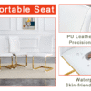Table and chair set.Subtle Luxury Tempered Glass Dining Set - 63"x35.4" with 6 White PU Material High Resilience Dining Chairs.Arched Metal Gold Leg.White imitation marble texture sticker Tabletop.