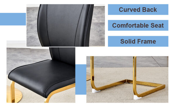 ae02aa35501f4442887509a9ed9cc331_b614ebc2e3bb85ba8a6883c4eee4b6cb Luxury Simple Arch Chair - Set of 8 BLACK PU Material High Resilience Dining Chair with Arched Metal Gold Leg.Packed In Two Boxes.