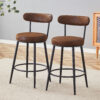Fashionable and Comfortable - Two Sets Of Rrgonomic High Leg Bar Chairs, With Brown Technology Fabric Cushions That Are Soft And Comfortable,Black Metal Legs. The Total Height is 35.5 Inches.