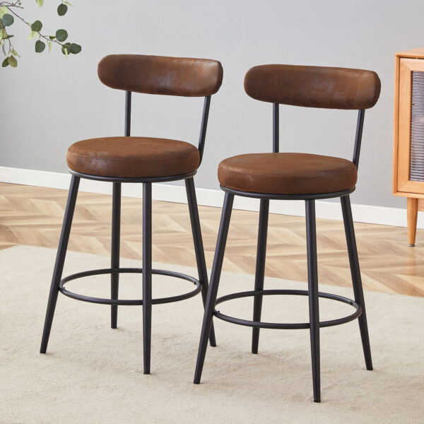 ae0632e236a74168bb76139cfca677be_90a4d19b693ae1e8a1da89d48833af70 Fashionable and Comfortable - Two Sets Of Rrgonomic High Leg Bar Chairs, With Brown Technology Fabric Cushions That Are Soft And Comfortable,Black Metal Legs. The Total Height is 35.5 Inches.