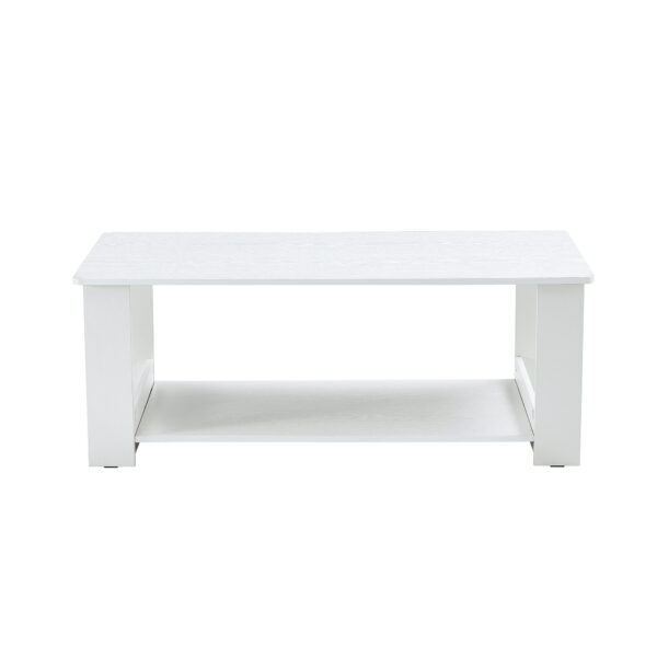ae0bd11966984a388784a66293aaf1af_20240206_83b783164e32ca8a35043c2e3a543dbb A modern and practical white coffee table and coffee table. The double layered coffee table is made of MDF material,. Suitable for living room, bedroom, and study.43.3"*21.6"*16.5" CT-16