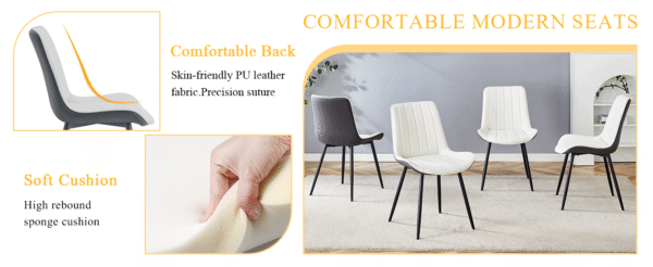 ae1095ee6bcb41adb5e5e4ecb36d4cfa_bf47e4eec72dc37c18211caed39e7d76 Extended Seat Cushion PU Dining Chair Set - Four Pieces.Smooth line design.Can integrate well into various modern home decoration styles.White and Dark Gray Splicing Colors.