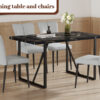 Table and chair set.Modern Black Marble Pattern MDF Dining Set - 55"x31.4"with 4 Light Gray PU chairs with a vertical stripe design on the backrest.Suitable for kitchen,Dining room,etc