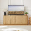 Sideboard Storage Cabinet TV Stand with wave pattern Buffet Cabinet Wooden Vertical Striped Cabinet for Kitchen/Bedroom/Entryway. Natural, 64''W x 15''D x 24''H.