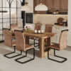 Table and chair set.64.5 x 35.4 Inch Stylish Wood Color Textured Dining Table.Perfectly Blending Simplicity And Transparency.Paried With 6 Brown technology fabric chairs with arched black legs.