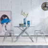 Modern minimalist transparent dining chair, plastic chair, armless crystal chair, Nordic creative makeup stool, negotiation chair, silver plated metal leg 6-piece set, TW-1200