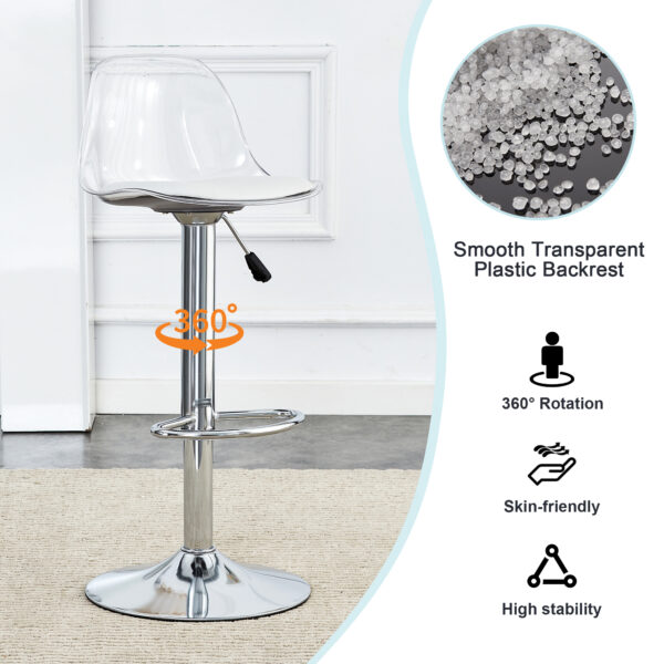 aea4243bd1574be183005629f73b0dca_6f88b784fc758341b8f0e39129b47cce Modern minimalist bar chairs and bar stools. Can rotate 360 ° and adjust lifting. PET backrest and PU seats. Set of 2. Suitable for bars, restaurants, and front desk cashiers. W1151P172644