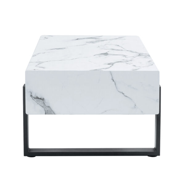 aeb04907d8d447f8a5b5b1ea86a9e2a8_18045ac97cb851c0af41e9e6551bf437 47.2"x23.6" Black and White Minimalist MDF Marble-Patterned Coffee Table.White marble pattern sticker,Black metal leg spray coating,MDF Coffee table.Showcasing a modern and simple style.