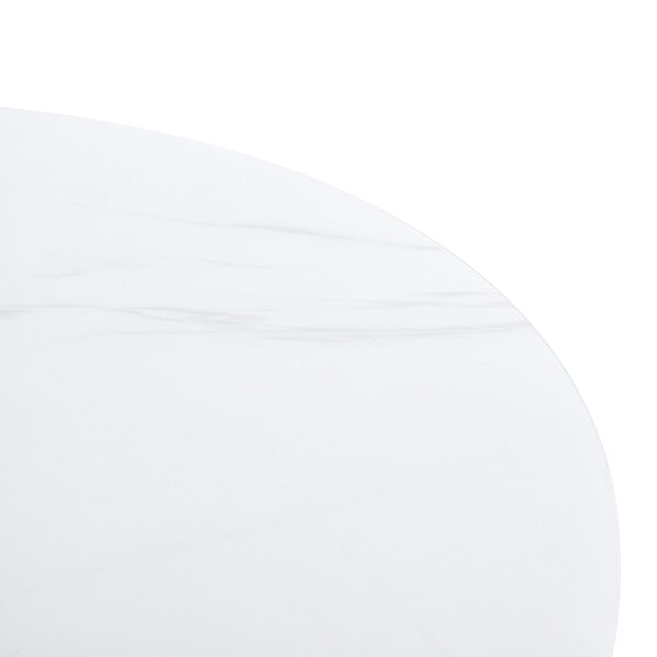 aece59763da5474fbdf4dca523e92a8a_196f4e92ff09ea79382a2cdc046dc3ef A modern minimalist circular dining table with a 42 inch diameter white patterned tabletop and white metal legs. Suitable for restaurants, living rooms, and conference rooms.