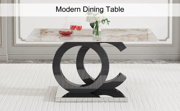 aedb0660725a47a6bed8e94921e6bbaa_a5e8fbeebbbd4140731dade40a17edcf Large modern minimalist rectangular dining table suitable for 6-8 people, Equipped with a 0.4 inch pattern desktop, MDF material OC shaped bracket, and metal base F-OC