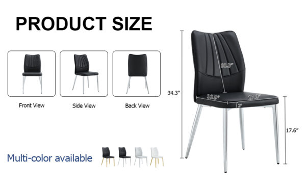 aeff8cf7abf843afab89ac5db1b412eb_20240205_5e3869931d87931d57a749dd5c13ccea Four black dining chairs. Modern chairs from the Middle Ages. Made of PU material cushion and silver metal legs. Suitable for restaurants and living rooms C-009