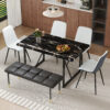 Table and chair set.Modern Black Marble Pattern MDF Dining Table Set - 55"x31.4" with 4 Extended Seat Cushion PU Dining Chairs and 1 Bench,A Choice of Subtle Luxury for Modern Homes.