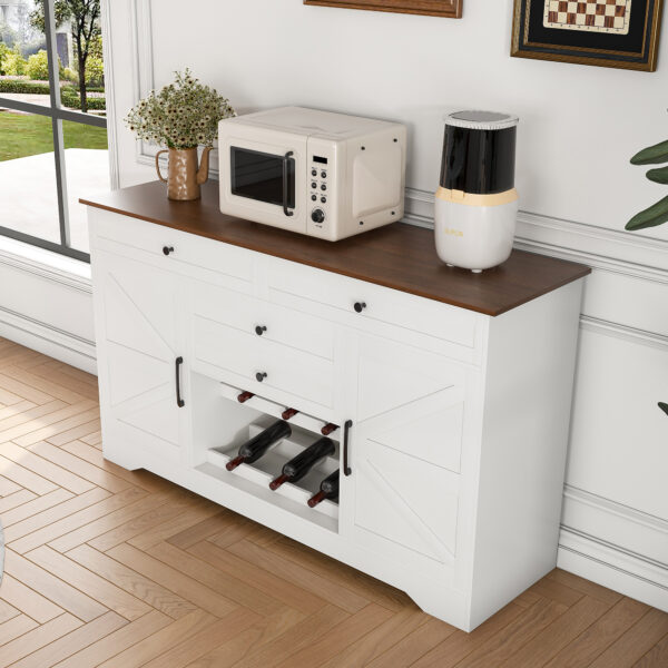 af31e676d2a24edba9377d512acf84fd_b07d651e316b114df83f2192ee4b5800 54" Farmhouse Buffet Sideboard with Storage Cabinet & Adjustable Shelf – Wood Top Dining Table with Drawer, Kitchen Storage Cabinet for Dining Room, Living Room, White