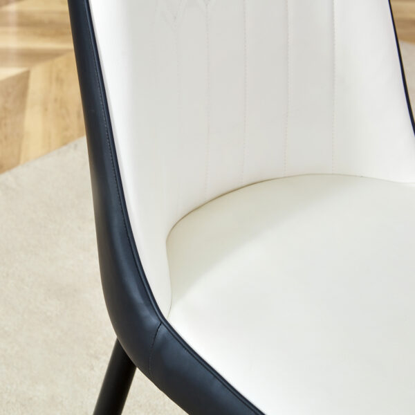 af3d667abe1a4426bedb175efae0e1eb_dbeebf788ee438e30ef61e5ccbdfa1a6 Modern Two-Tone PU Dining Chairs - White and Black spliced chairs With Gold Decorated Legs.White and Black spliced,Black Metal Legs,Set of 4 chairs.