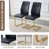 Table and chair set.The table has a glass tabletop with imitation marble pattern stickers and stainless steel golden table legs. Paried with comfortable chairs with PU seats and metal legs.
