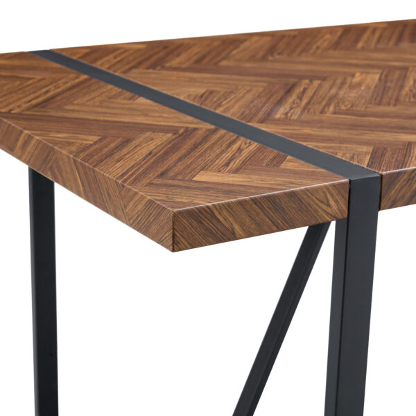 af73e6f1896f4c61a169ba9b74621723_c185f0e0be792a2f8714c0ffc83594c8 A minimalist retro rectangular dining table with a specially textured top and black metal legs.Contemporary Minimalist MDF Dark Wood Textured Tabletop.Able To Give People A Visual Beauty With Rules.