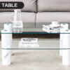 Modern minimalist double layered transparent tempered glass coffee table and coffee table, paired with white MDF decorative columns. Computer desk. Game table. CT-X02