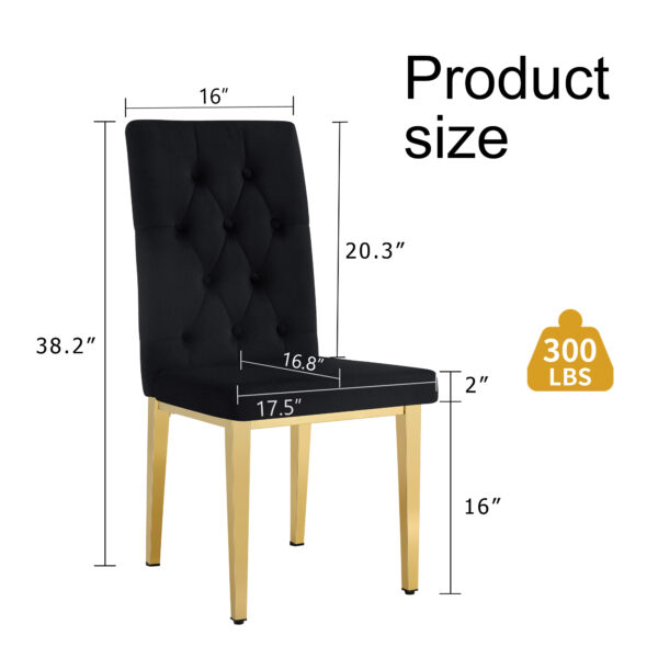 afa522c12f4e4729b66a090254af0804_d3830ddc0fd2589624d0e8166386387c 2 piece dining chairs.The gold metal legs complement the black velvet, showcasing a perfect blend of modern and classic elements.Suitable for various occasions such as kitchens,conference rooms, etc.