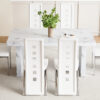 Table and chair set.63"*35.4" White Imitation Marble Pattern MDF Dining Table Set - 6 PU Chair With White Saddleback, Geometric Pattern Backrest,Silver Curved Metal Leg.Suitable For Various Scenes.