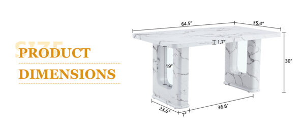 b040951fdbef495fb43968579116c95b_d695d358244db41dd9296848ac64c958 64.5 x 35.4 Inch Stylish Marble Textured Dining Table, Perfectly Blending Simplicity And Transparency. Made of MDF Material With White Marble Texture Stickers, It Exudes A Strong Sense Of Fashion.