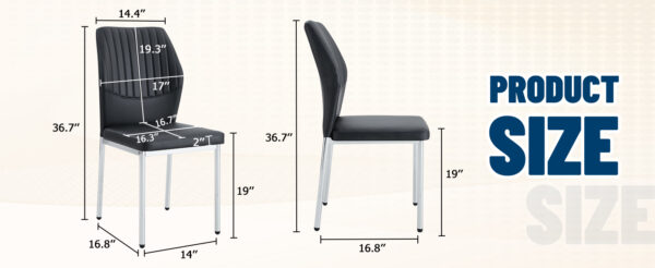b046df3312a14b509b9f4c814cabb00d_bfa03f4605010648fee1d6132c0de816 Luxury Simple Chair - Set of 6 BLACK PU Material High Resilience Dining Chair with Metal Silver Leg.The Chair Back Has a Vertical Stripe Design With Smooth And Uniform Lines.
