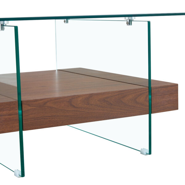 b04ba8da83434e0eaa203c84338563c1_baa49bf4339f89284563d006649ef6a4 31.4 Inch Modern Two-Tier Square Coffee Table - An Elegant Combination of Clear Glass and Dark Wood Texture Sticker It can be used not only as a coffee table but also as a side table or display stand.