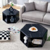 Modern Minimalist Black Hexagonal Coffee Table Set.Hexagonal MDF coffee table, characteristic pattern stickers, multi-hole design to give more storage space.Two coffee tables of different sizes.