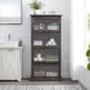 4 Tier Glass Display Cabinet for Living Room Stylish Storage Curio Cabinet with Flip Up Glass Doors Perfect Collectors Showcase Toy Figure Organizers Rack Elegant Bookcase- BROWN