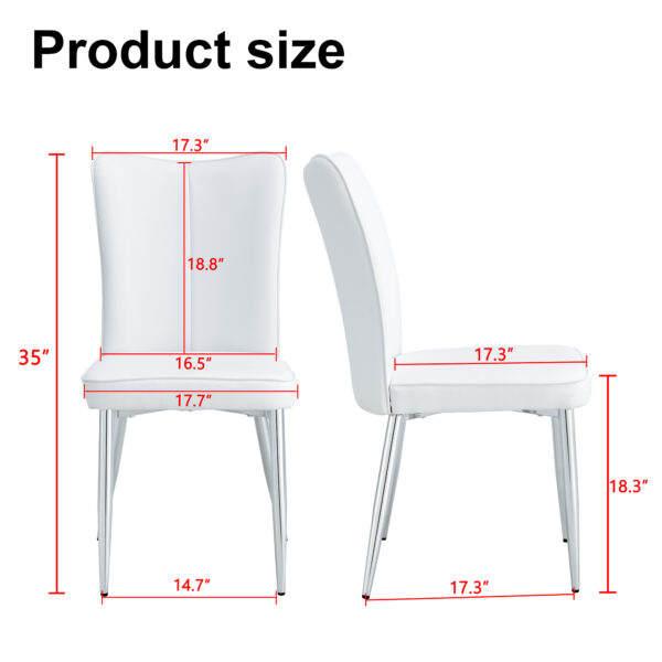 b08584ac13b94b7ba4801af109610369_20231018_ffb110b5a51a43fdb7f3e09e35ff8295 Modern minimalist dining chairs, office chairs. 4-piece set of white PU seats with silver metal legs. Suitable for restaurants, living rooms, and offices. C-008