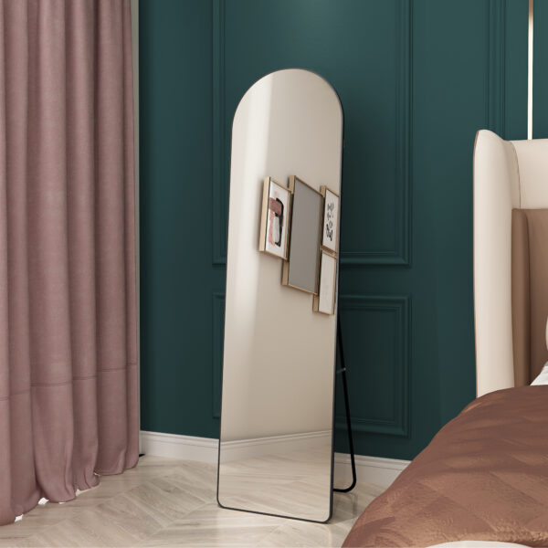 b0c0df2d1afb4fb3bb60b5cf82bc2a69_20240204_84344aba3f945a07b916d51f2c6ff496 The 4st generation of floor mounted full length mirrors. Aluminum alloy metal frame arched wall mirror, bathroom makeup mirror, bedroom porch, clothing store, wall mounted.Black 59.8 "*16.5"W115112560