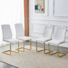 Modern dining chairs, dining room chairs, and golden leg cushioned chairs made of artificial leather, suitable for kitchens, living rooms, bedrooms, and offices. Set of 6 pieces (white+PU )C-001