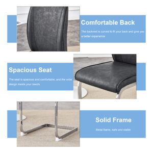 Luxury Simple Arch Chair - Set of 8 Dark Gray PU Material High Resilience Dining Chair with Arched Metal Silver Leg.Crazy Horse Texture PU Dining Chairs.