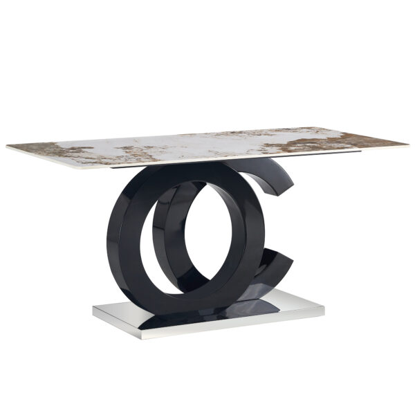 b0ee9c83266b440eb4045a9fdbdbd7da_e0e6f8573e0f0ec6cd36d8ad7e61ef74 Large modern minimalist rectangular dining table suitable for 6-8 people, Equipped with a 0.4 inch pattern desktop, MDF material OC shaped bracket, and metal base F-OC