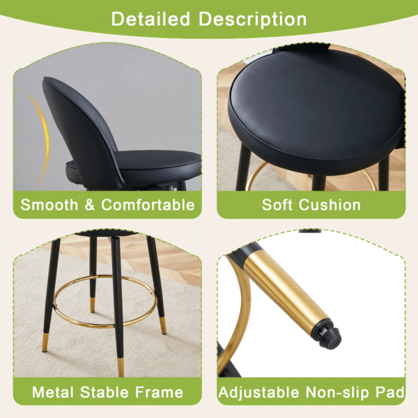 b12704d8148a47a4bacba7046411b98e_23c0cfab2621654942e6c8ee2dfc72d1 360 ° rotatable bar chair.Modern PU comfortable upholstered bar chair with smooth and beautiful black metal legs for dining room, kitchen, terrace and guest office chair.Set Of 2.W1151P153939