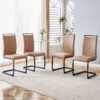 Modern Dining Chairs, Technology cloth High Back Upholstered Side Chair with C-shaped Tube Black Metal Legs for Dining Room Kitchen Vanity  Club Guest Office chair (Set of 4)Brown 1162