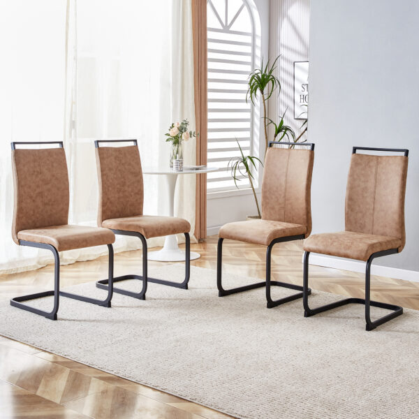 b138a4f9d81d4576a903074127684d5b_20240408_71f105d431cc41c4ac653d54ff548f5d Modern Dining Chairs, Technology cloth High Back Upholstered Side Chair with C-shaped Tube Black Metal Legs for Dining Room Kitchen Vanity Club Guest Office chair (Set of 4)Brown 1162