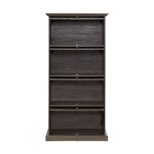 4 Tier Glass Display Cabinet for Living Room Stylish Storage Curio Cabinet with Flip Up Glass Doors Perfect Collectors Showcase Toy Figure Organizers Rack Elegant Bookcase- BROWN