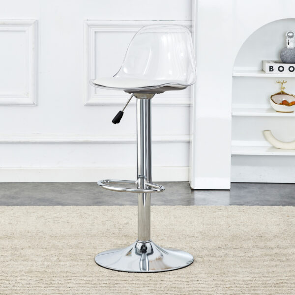 b1433f95329a43429c43ff117d3b7917_11728dafd24875bd7b38ec2e1ba86b7e Modern minimalist bar chairs and bar stools. Can rotate 360 ° and adjust lifting. PET backrest and PU seats. Set of 2. Suitable for bars, restaurants, and front desk cashiers. W1151P172644