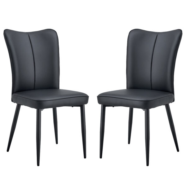 b16feec2bb8e47f2a2bb497880eb73bc_20231018_6b947b3ec0646468d29f91f630f7d64d Modern Black PU Chair Set - Two Pieces, The backrest has a vertical and smooth line design.Black Metal Leg.Suitable for placement in kitchen, living rooms, and other venues.W1151116750